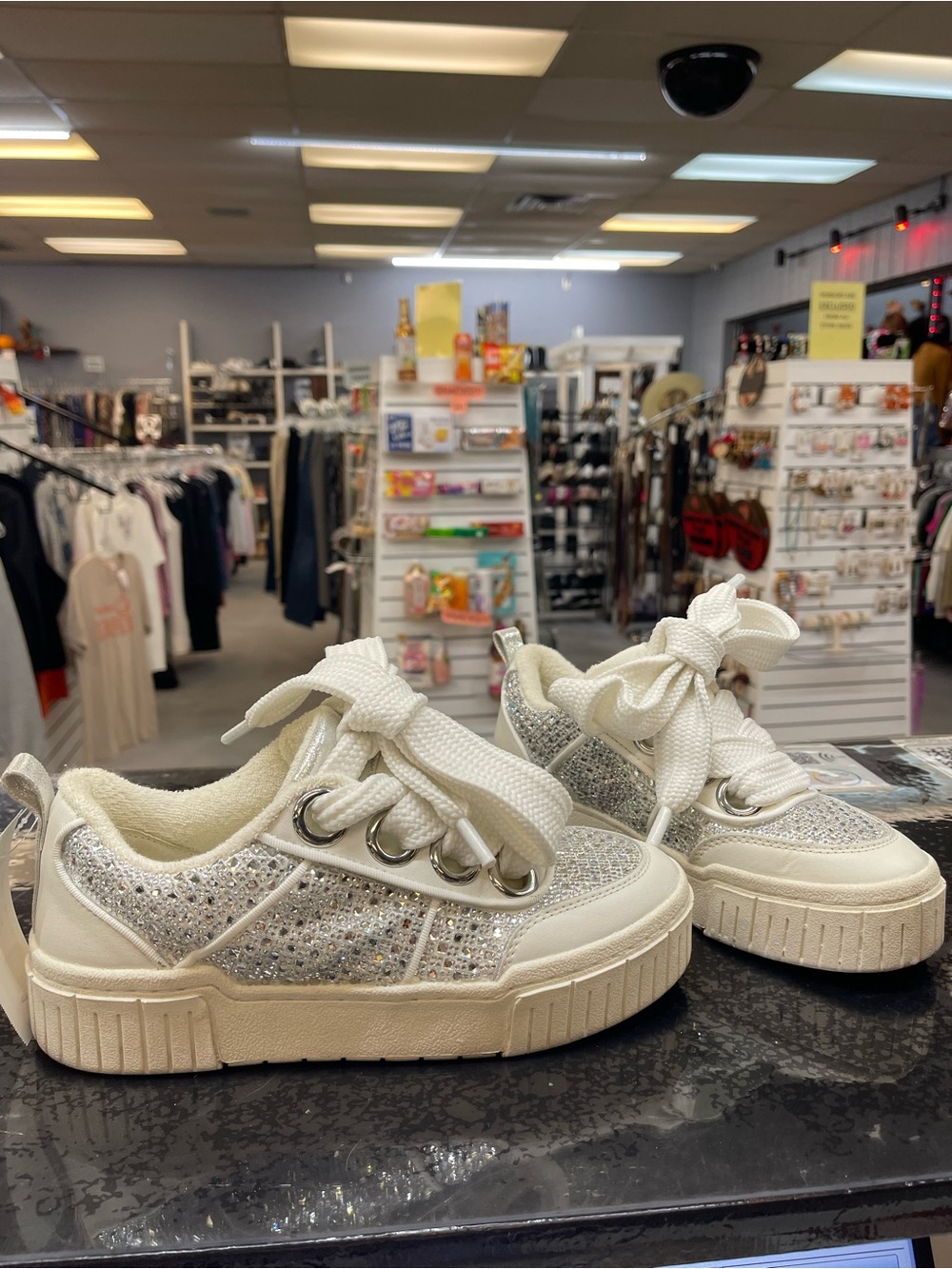 Gianni Bini White Silver Glitter Lace-Up Sneakers